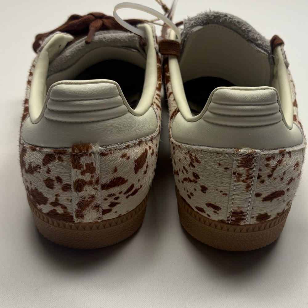 adidas Women's White and Brown Cow Print Samba Sneakers - Picture 8 of 13